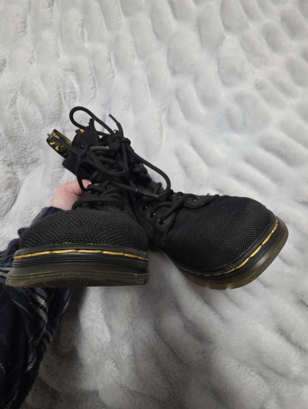 Dr Martens big kid size 2 black canvas Combs Junior lace up combat boots Unisex - Picture 12 of 16